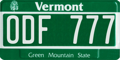 VT license plate ODF777
