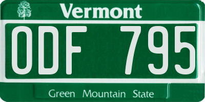 VT license plate ODF795