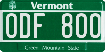 VT license plate ODF800