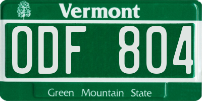 VT license plate ODF804
