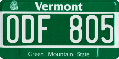 VT license plate ODF805