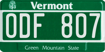 VT license plate ODF807