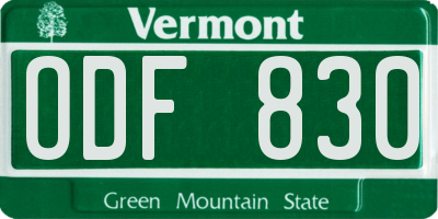 VT license plate ODF830