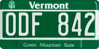 VT license plate ODF842