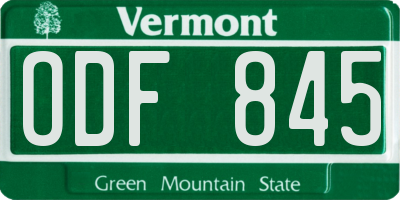 VT license plate ODF845