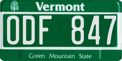 VT license plate ODF847