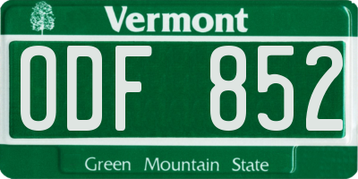 VT license plate ODF852