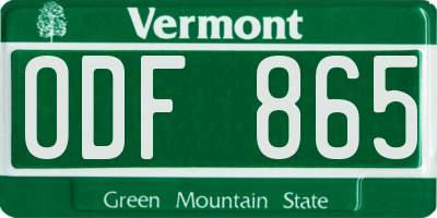 VT license plate ODF865