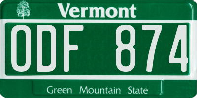 VT license plate ODF874