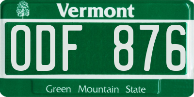 VT license plate ODF876