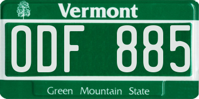 VT license plate ODF885