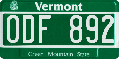 VT license plate ODF892