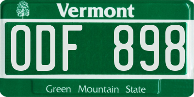 VT license plate ODF898