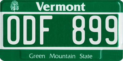 VT license plate ODF899