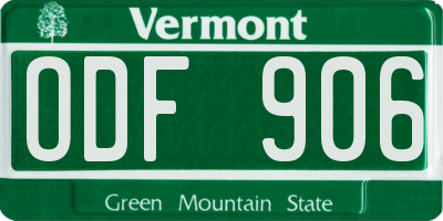 VT license plate ODF906