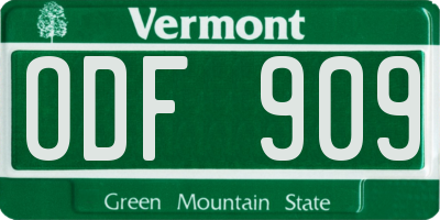 VT license plate ODF909