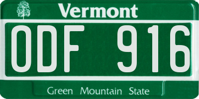 VT license plate ODF916