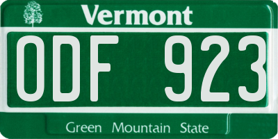 VT license plate ODF923