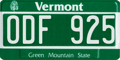 VT license plate ODF925
