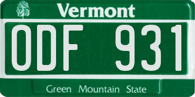 VT license plate ODF931