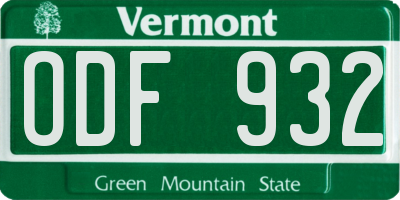 VT license plate ODF932