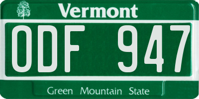 VT license plate ODF947