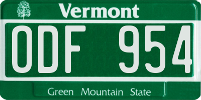 VT license plate ODF954