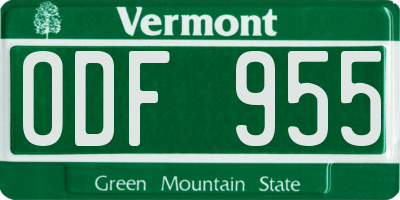 VT license plate ODF955