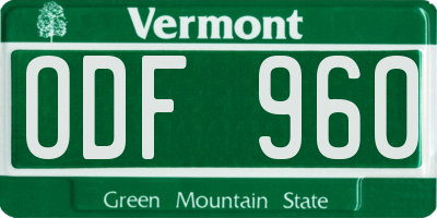 VT license plate ODF960