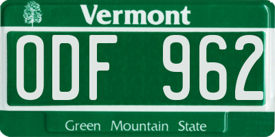 VT license plate ODF962