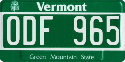 VT license plate ODF965