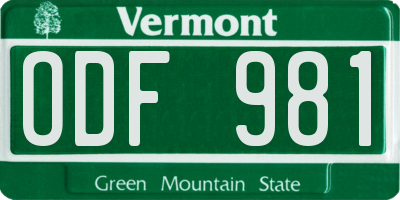 VT license plate ODF981