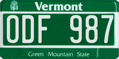 VT license plate ODF987