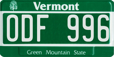 VT license plate ODF996