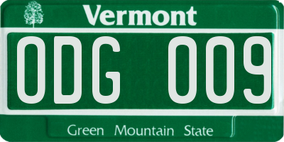 VT license plate ODG009