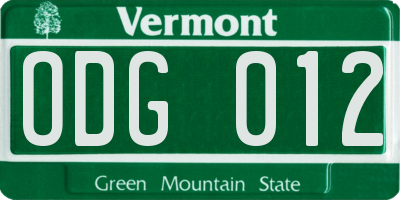 VT license plate ODG012