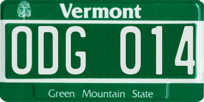 VT license plate ODG014