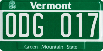 VT license plate ODG017