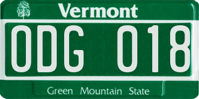 VT license plate ODG018