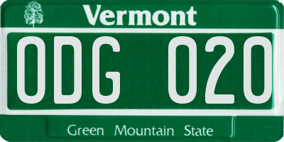 VT license plate ODG020