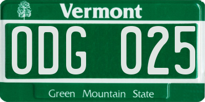 VT license plate ODG025