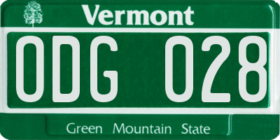 VT license plate ODG028