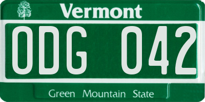 VT license plate ODG042