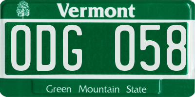 VT license plate ODG058