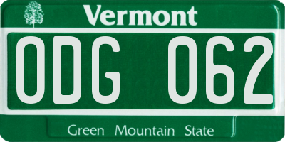 VT license plate ODG062