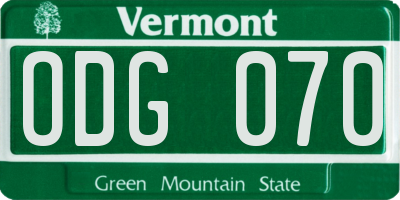 VT license plate ODG070