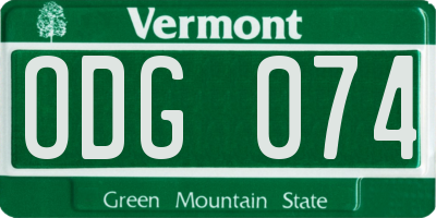 VT license plate ODG074