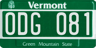 VT license plate ODG081