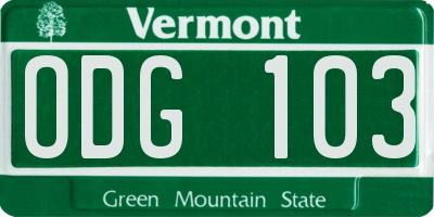 VT license plate ODG103