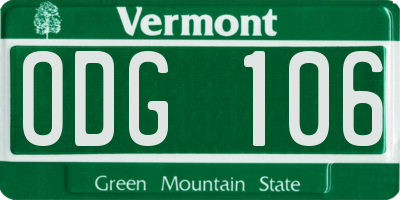 VT license plate ODG106